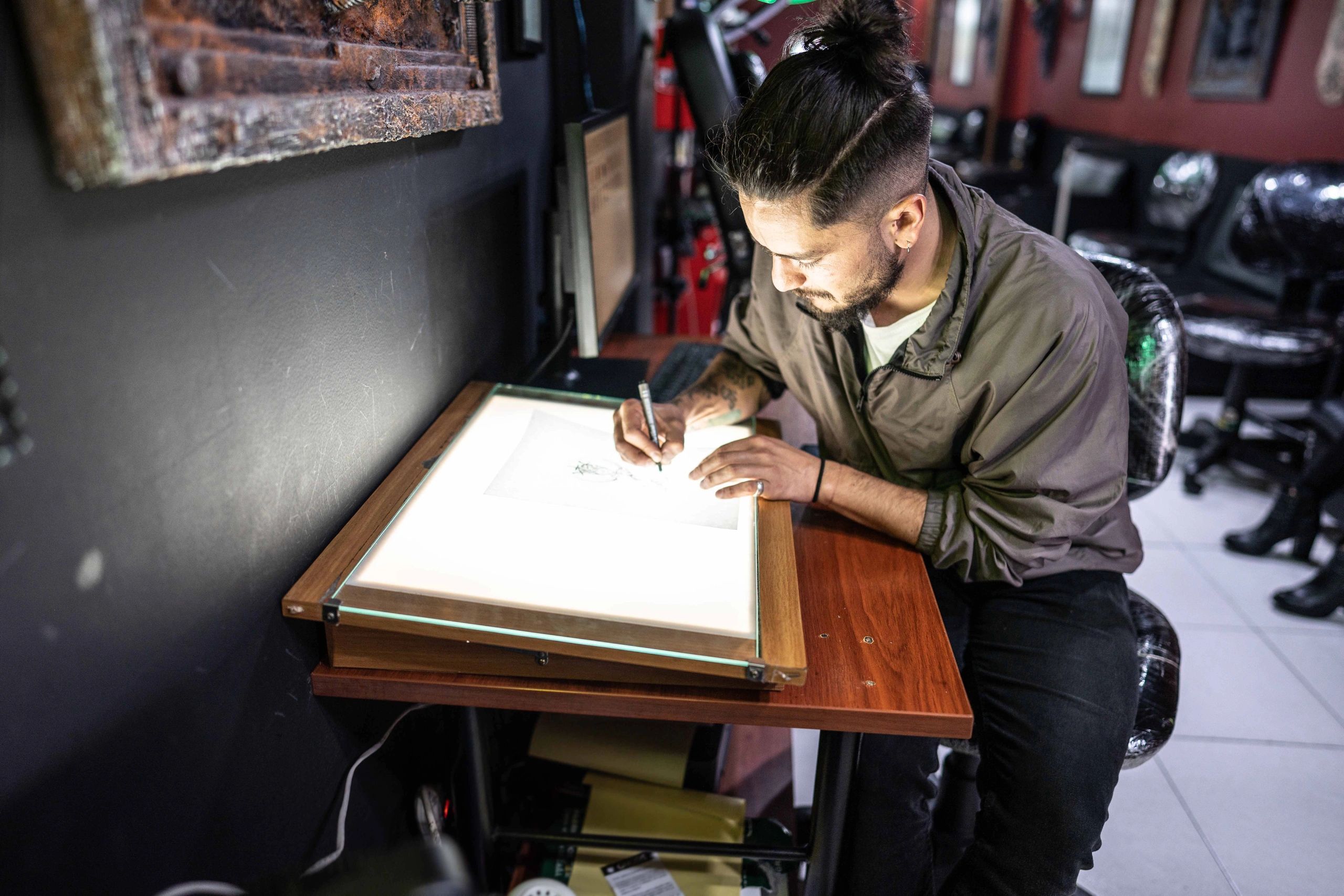 Artist drawing in a studio